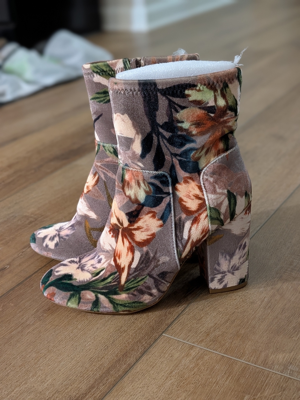 Nine West Floral Velvet Ankle Boots - Mauve Multi